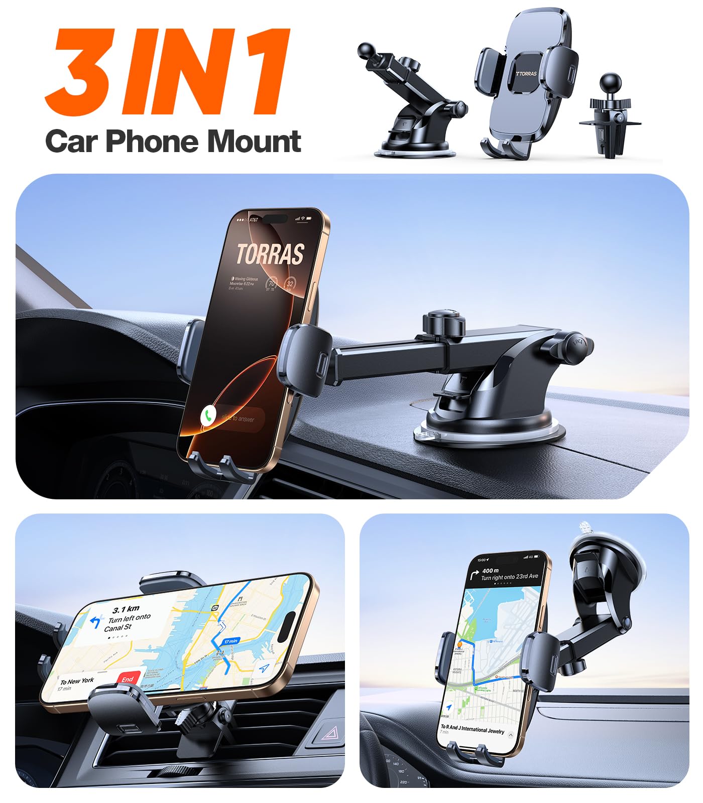 TORRAS 96+LBS Strongest Suction & Military-Grade Universal Car Phone Mount