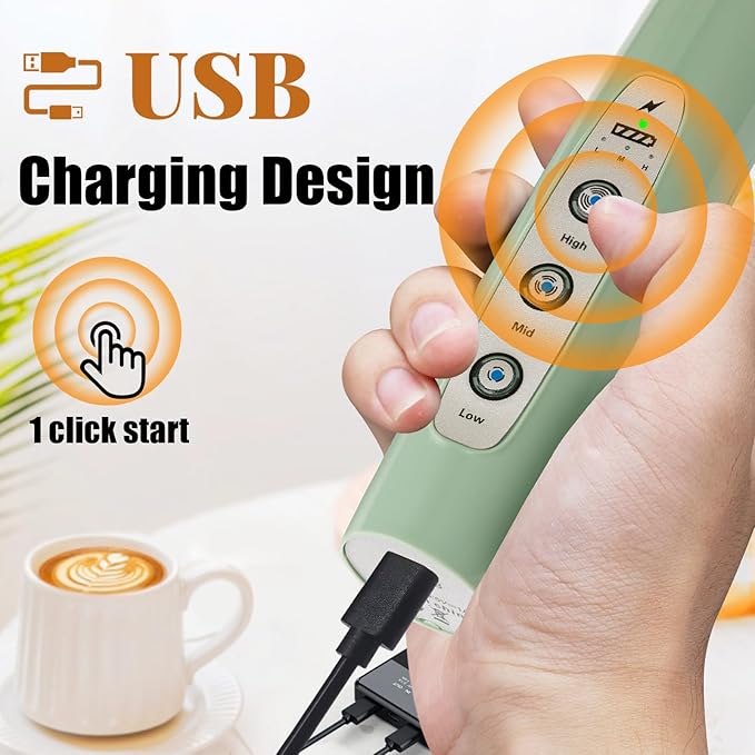 Nahida Rechargeable Milk Frother Wand for Coffee Include Stand - Granite