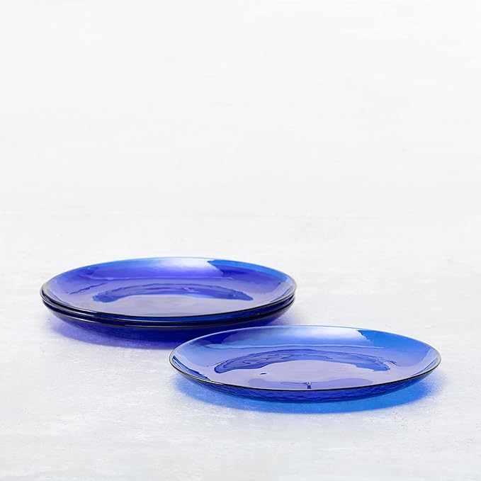FORTESSA Los Cabos Tableware, 4-Piece Glass Dinner Plate Set (10.5 Inches), Dishwasher-Safe Glass Dinnerware Collection, Cobalt Blue