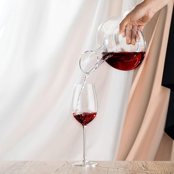 YouYah 100% Crystal Wine Decanter Set with Stand, Stopper, Brush and Beads - Red Wine Carafe - Hand-blown - Gift and Accessory
