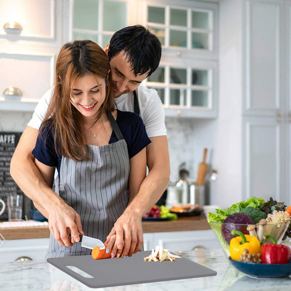 Fotouzy Plastic Utility Cutting Board with Handles, Food Safe PP Material, BPA Free, Dishwasher Safe, Thick Chopping Board, Large Size, Easy Grip Handle, for Kitchen (Gray), 15.5" X 10"