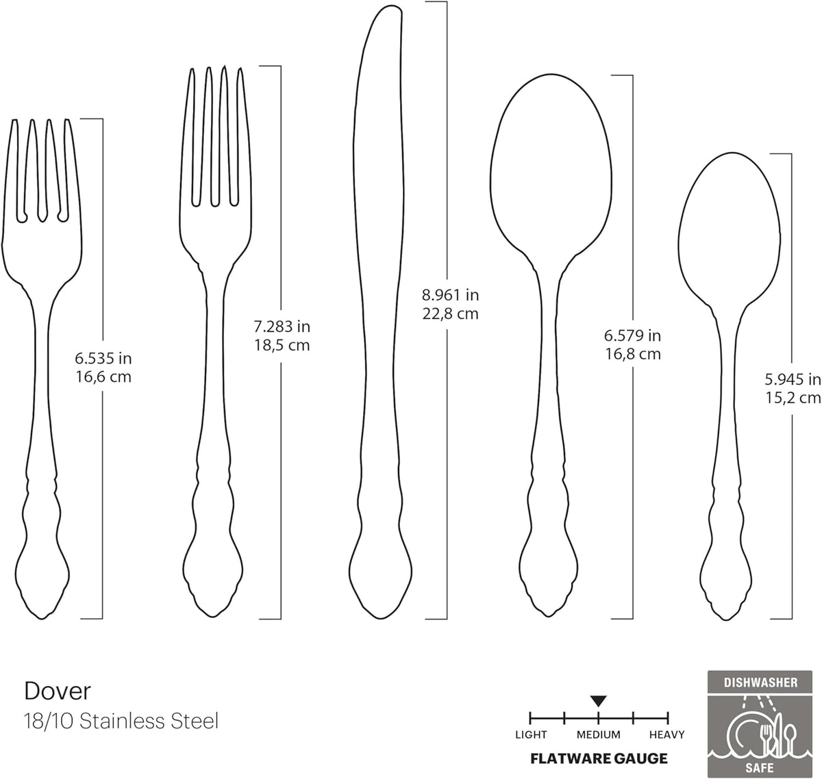 Oneida 2766020AL20 Dover 20-Piece Fine Flatware Set, Service For 4, Mirror Finish