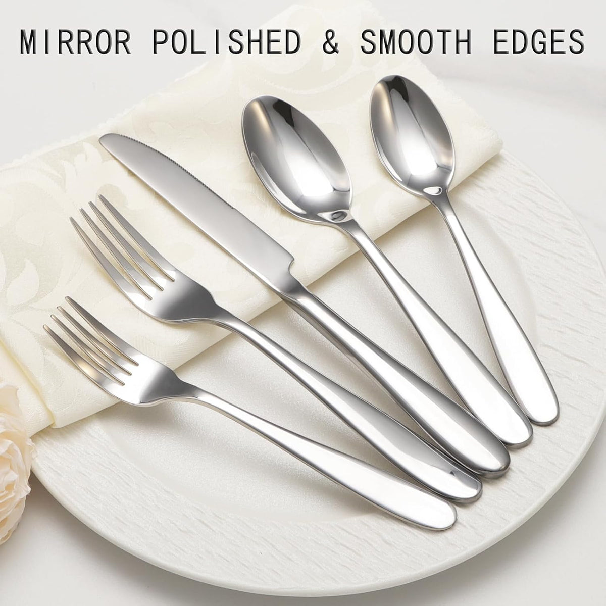 40-Piece Silverware Set, Flatware Set for 8, Food-Grade Stainless Steel Tableware Cutlery Set, Mirror Finished Utensil Sets for Home Restaurant, Forks Spoons and Knives Set, Dishwasher Safe