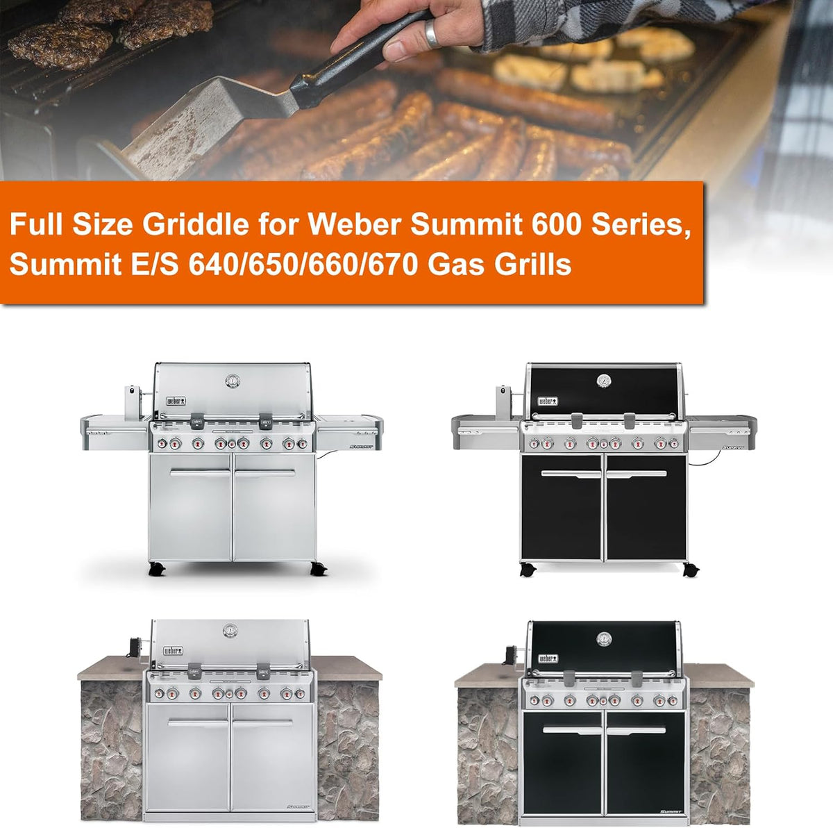 Full-Size Griddle Inserts for Weber Summit 600 Series Grills, Flat Top Griddle for Summit E-640/650/660/670 S-640/650/660/670 Gas Grills with a Smoker Box, Replacement Parts for Weber 67552