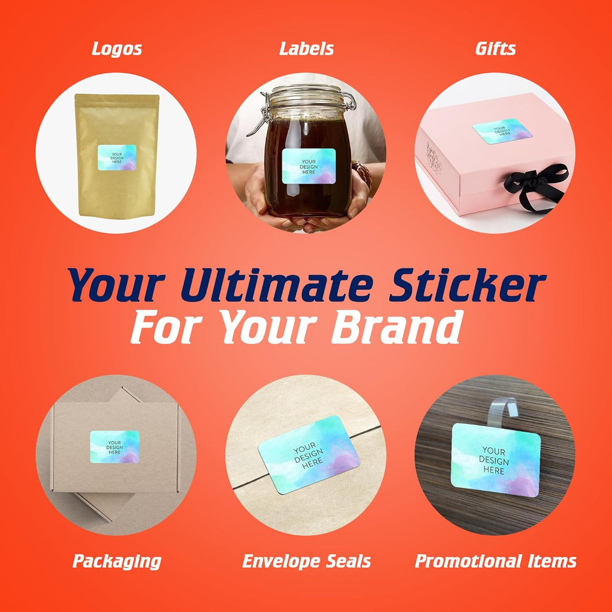 100 Custom Vinyl Stickers - Upload Your own Image, Text, Design, Logo - Personalized Logo Labels for Handmade, Packaging, Bottle, Jars, Candle, Brand Stickers (Sky Blue, 4x2)