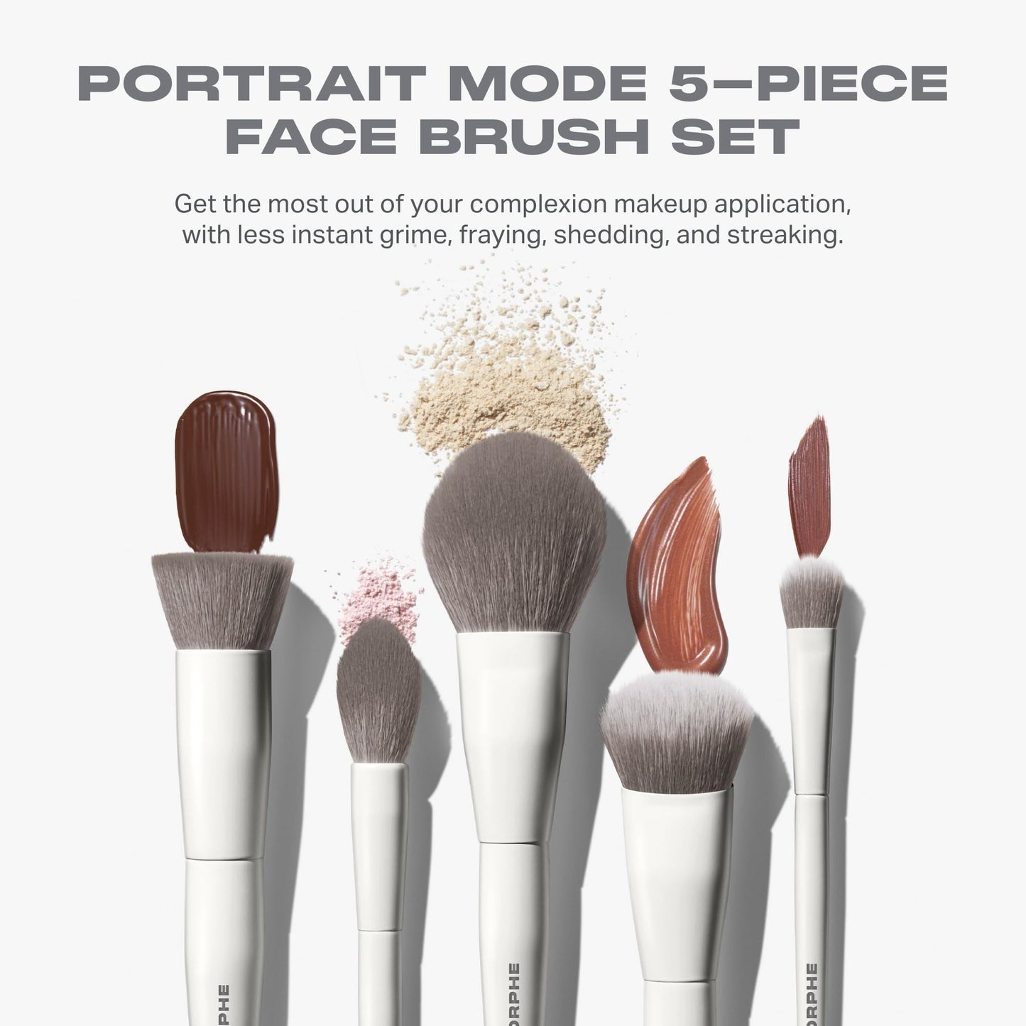 Morphe Portrait Mode 5 Piece Makeup Brush Set - Professional Makeup Brushes for Foundation, Concealer, Powder, Bronzer - Expertly Engineered Face Brush Kit for Smooth, Streak-Free Application (5 ct)