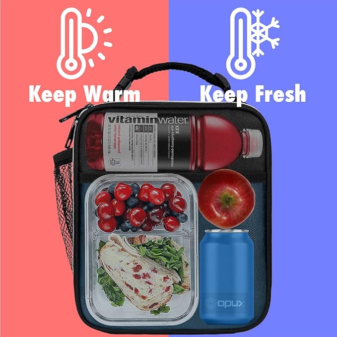 opux Premium Insulated Lunch Box, Soft School Lunch Bag for Kids Boys Girls, Leakproof Small Lunch Pail Men Women Work, Reusable Compact Cooler Tote Lunchbox for Office Adult, Navy