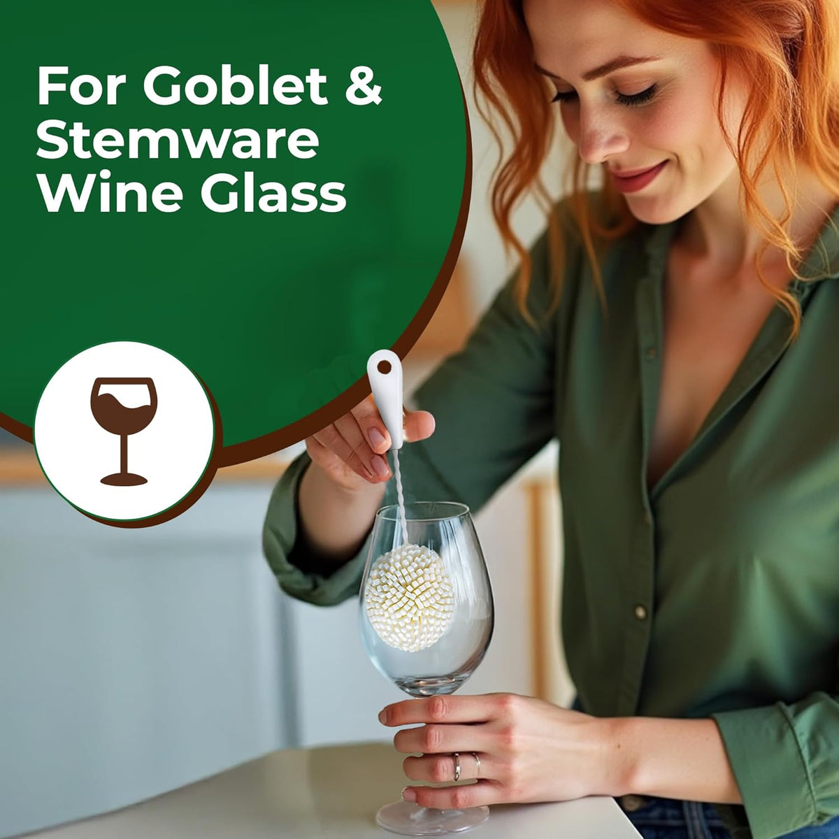 Tupkee Wine Glass Cleaning Brush – Soft Non-Scratch Foam Bristles – Goblet & Stemware Wine Glass Cleaner Brush for Glassware, Crystal, Bottle, & Mugs – Fits Tupkee 20oz Glass Tumbler – Made in the USA