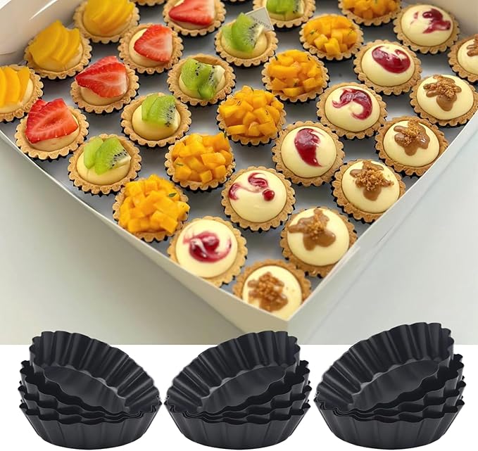 3 Inch Mini Quiche Pans 12 Pack, Round Egg Tart Molds with Removable Bottom. Small Tart Pans w/Non-Stick Coating Rugged Carbon Steel for Tartlets Shells Desert Making Christmas Festival Party