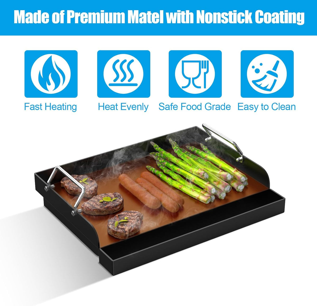 Nonstick Coating Cooking Griddle Insert for Gas Grill, 17" x13" Universal Griddle Flat Top Plate with Removable Handles for Charcoal/Gas Stove/Electric, Large Griddle Plate for Outdoor Grill