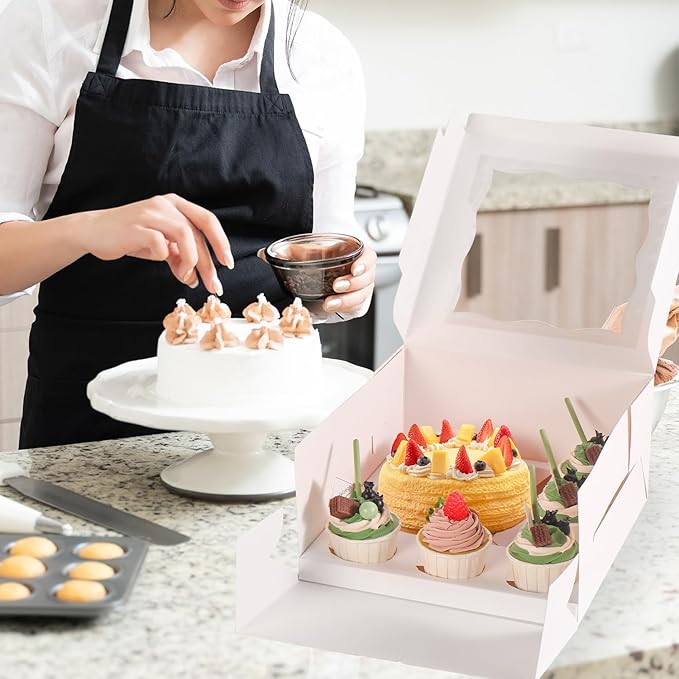 JCD 16 Pcs Valentine’s Day 1+5 Bento Cake and Cupcake Box for a under 6 inch Cake and 5 Cupcakes Box Family Dinner Birthday Party Picnic Gift Boxes Fit 5 Regular Cupcakes and Mini CakeS (1+5/16Pcs)