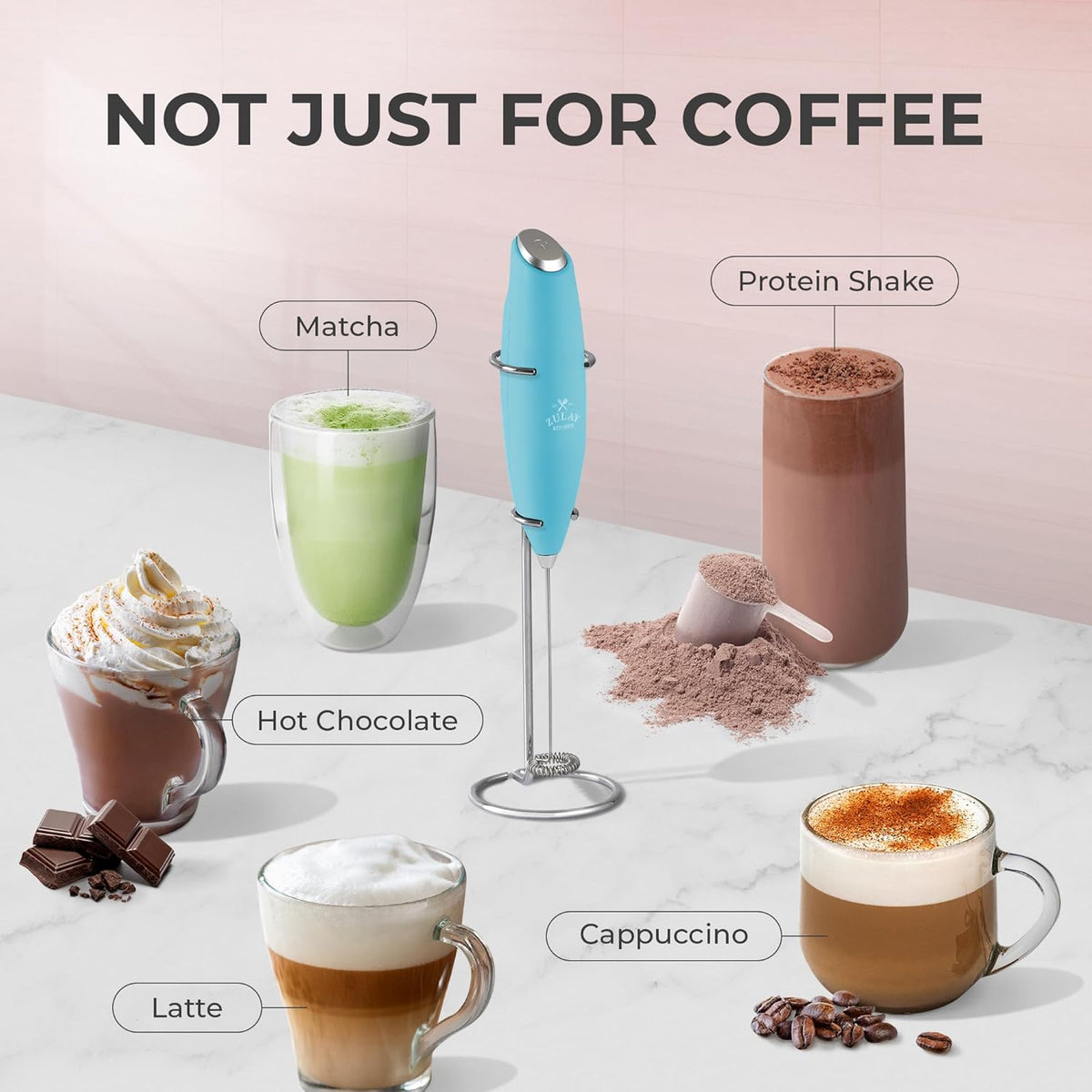 Zulay Powerful Milk Frother (4 Duracell Batteries Included) - Handheld Milk Frother Wand Drink Mixer for Coffee - Powerful Milk Foamer for Cappuccino, Frappe, Matcha & Coffee Creamer - Fresh Mint