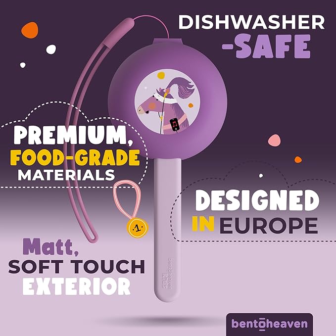 Bentoheaven Kids Travel Utensils with Case, Food-Grade Stainless Steel & BPA-Free Plastic, Travel Cutlery Set, Dishwasher Safe Fork, Spoon & Case, Reusable Flatware, Silverware for Kids (Horse)