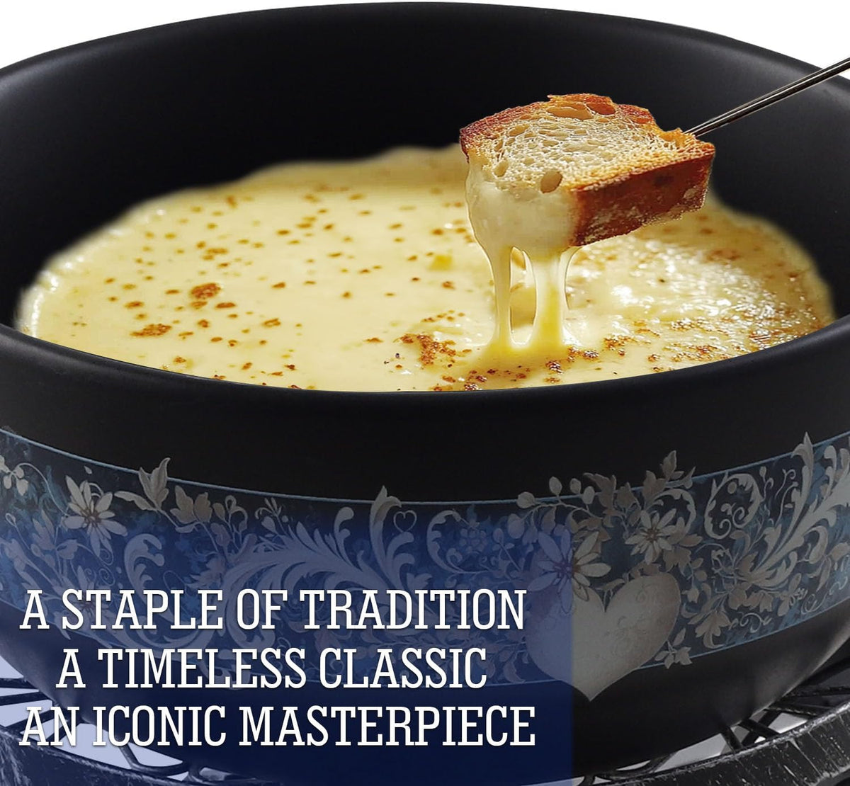 Artestia Swiss Fondue Set for Party - 2L Large Capacity Cheese Fondue Pot Melting Chocolate, Ceramic Fondue Pot, 6 Fondue Forks, Christmas, Wedding Gifts (Enchantment)