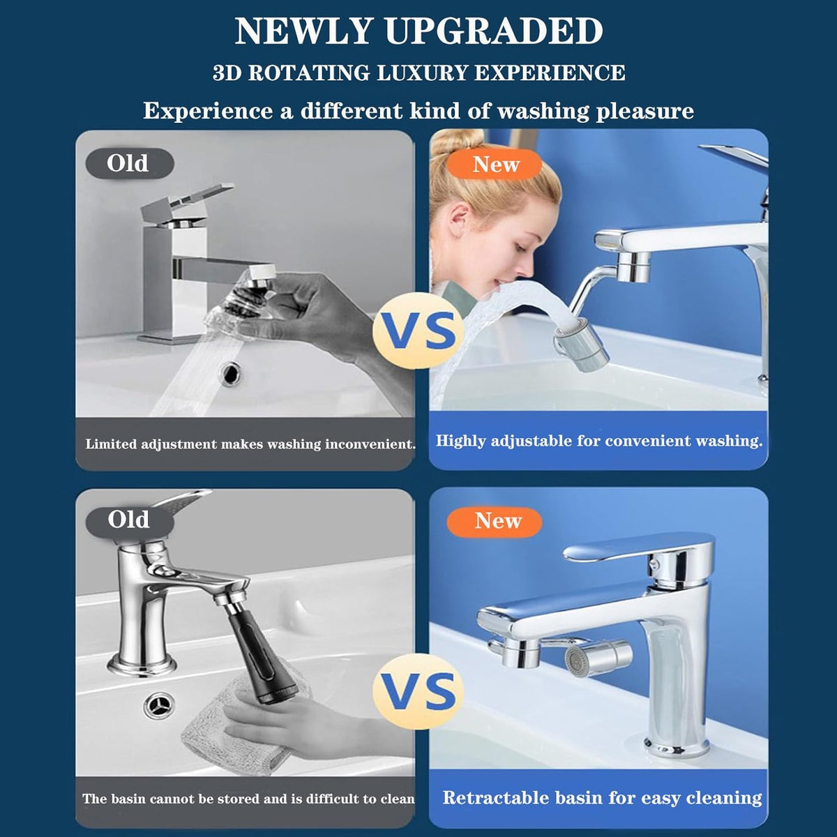 Universal Sink Faucet 1440° Rotatable Faucet Aerator Extension, U Shaped Faucet Extender for Toddlers, Flexiflow 1080° Rotating Faucet Extender for Bathroom Sink/Kitchen, 2 Modes Adjustable (2*Silver)