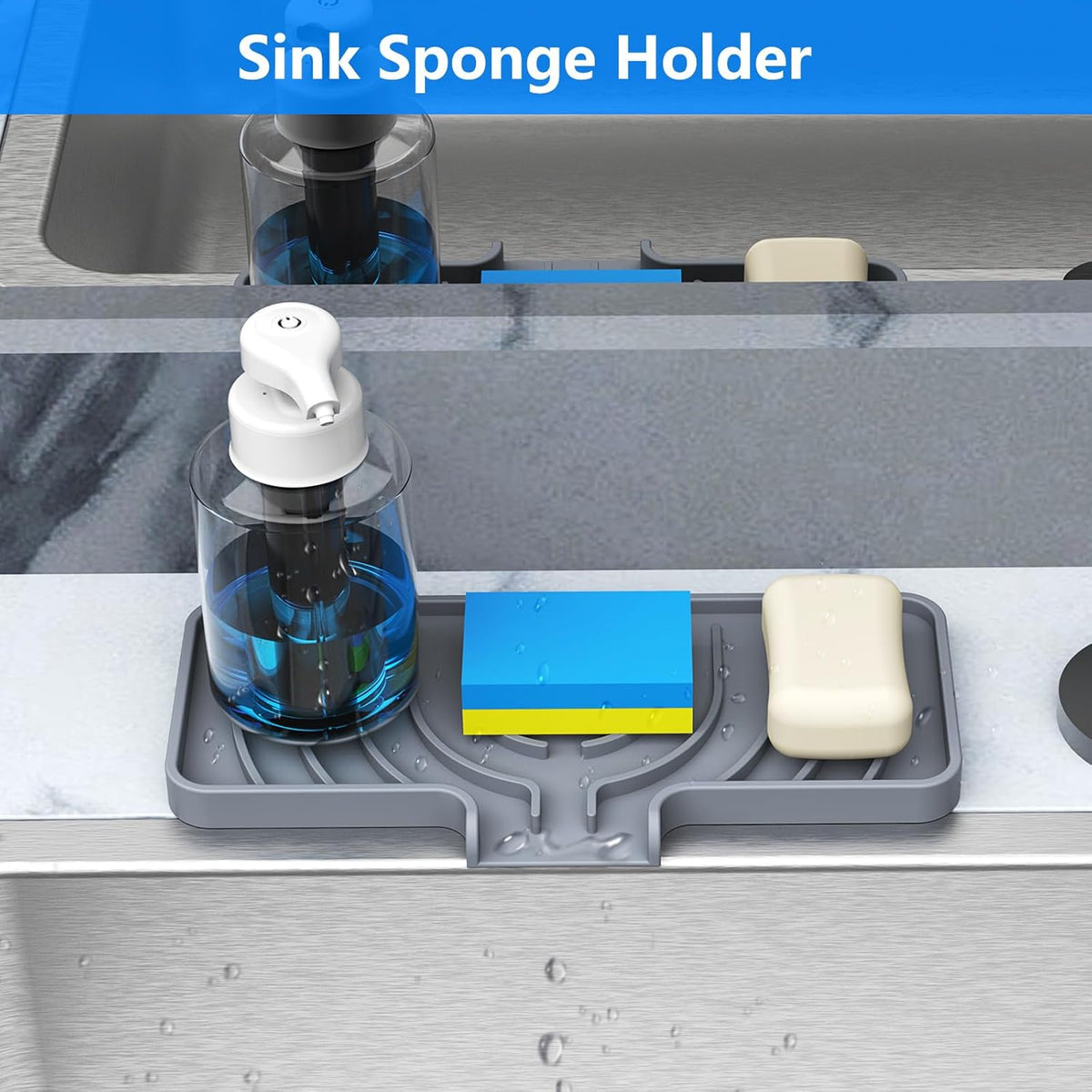 Soap Dish Drying Mat, Sponge Holder & Soap Holder for Kitchen, Bathroom Sink Sponge Drying Rack & Sink Organize Tray for Efficient Storage, Multifunctional Kitchen Organizer(Gray)