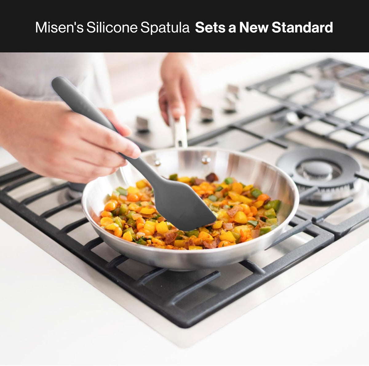 Misen Nonstick-Safe Silicone Spatula - Dishwasher Safe, Heat Resistant - Versatile Professional-Grade Kitchen Tool for Pancakes, Eggs, and Baking - Strong, Flexible, Durable Rubber Utensil - Gray