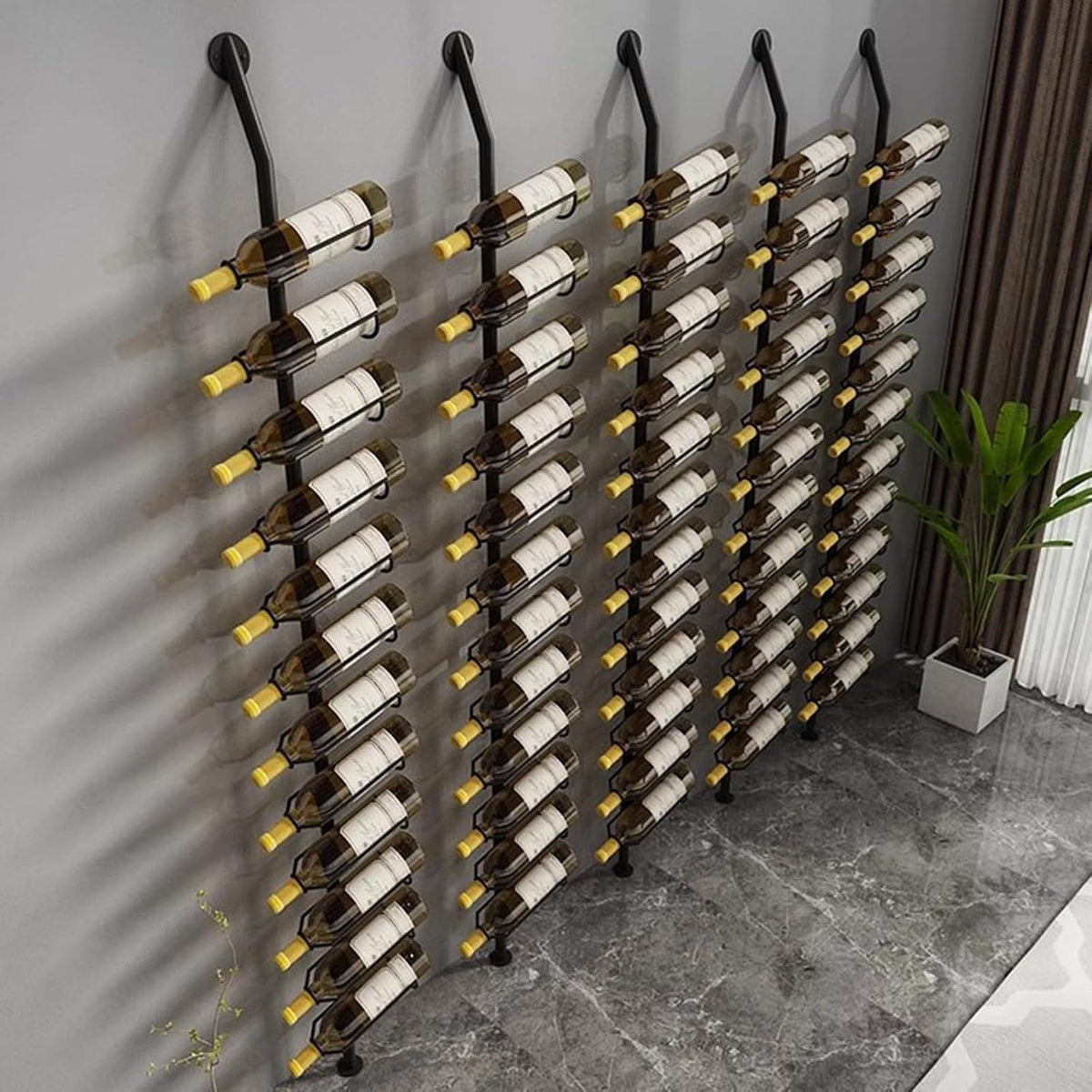 Wine Rack Wall Mounted, 72.8in High Metal Wine Bottle Holder for 12 Bottles, Kitchen Organization and Wine Storage for Commercial Restaurants Pantry Bar Wine Cellar (Gold, six rows-72 Bottles)