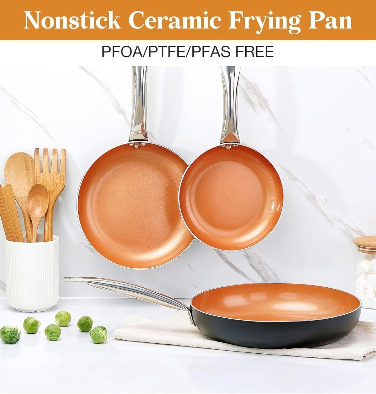 KOCH SYSTEME CS Little Skillet with Lid - 8" Copper Nonstick Frying Pan for Oven & Stove, Small Skillet with Ceramic Coating, Aluminum Nonstick Pan, 100% PFOA Free, All Stove Tops Compatible