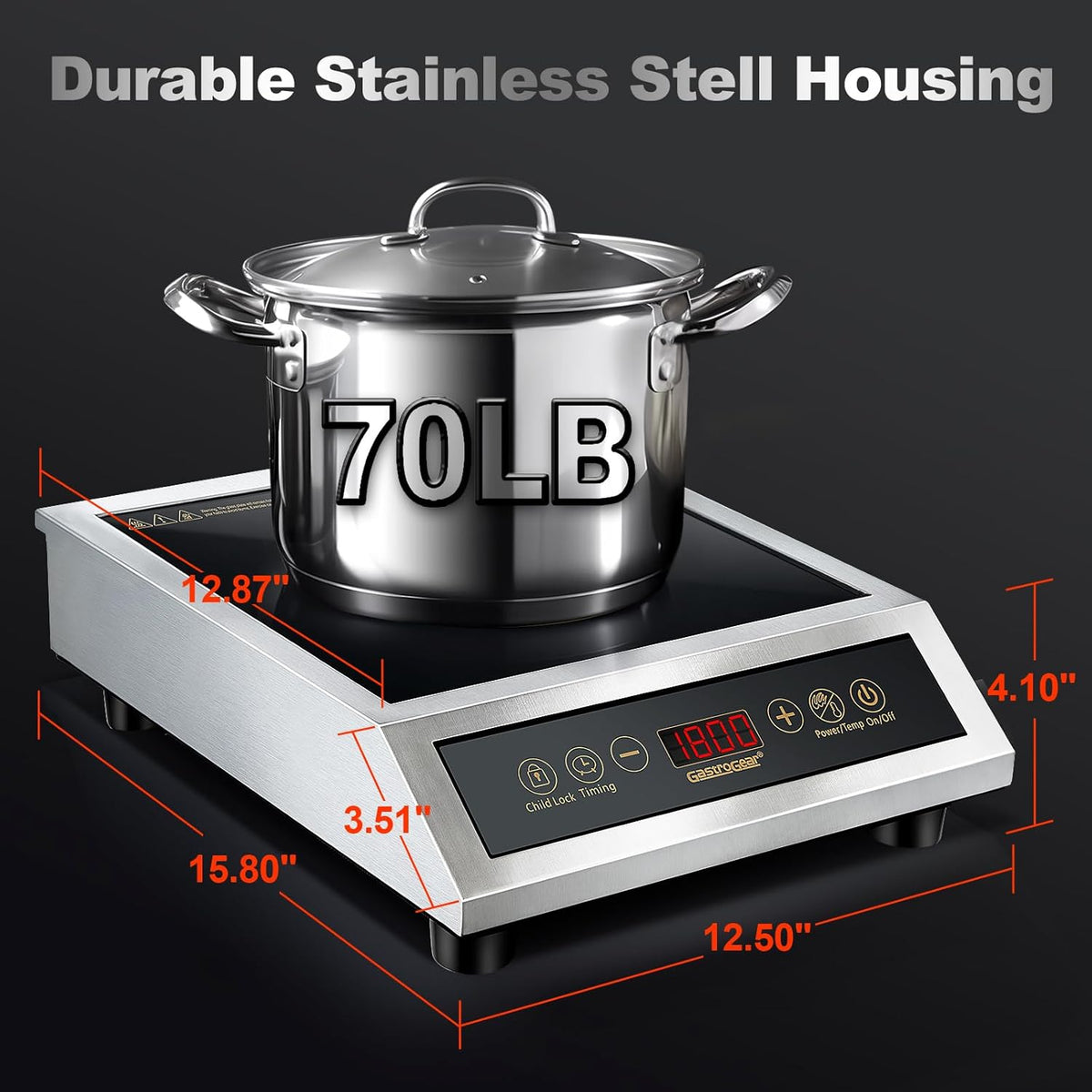Induction Cooktop, Commercial Electric Stove with 17 Power Levels, 200-1800W, 176~464°F, Child Safety Lock, 18-hour Timer, 1800W Induction Hot Plate Burners for Cooking