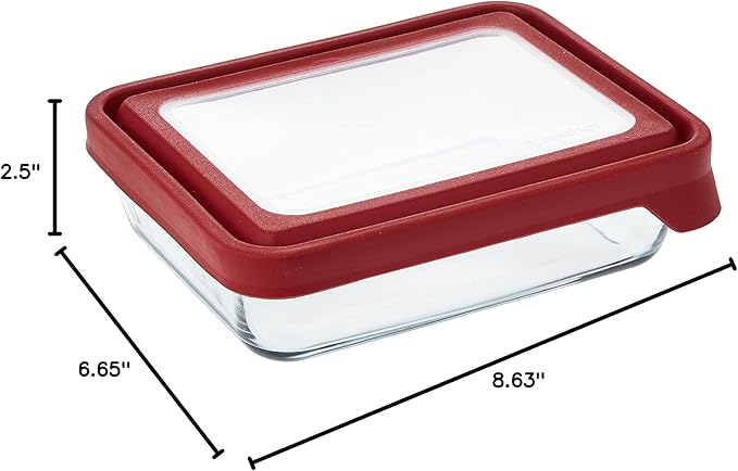 Anchor Hocking TrueSeal Glass Food Storage Container with Lid, Cherry, 6 Cup -