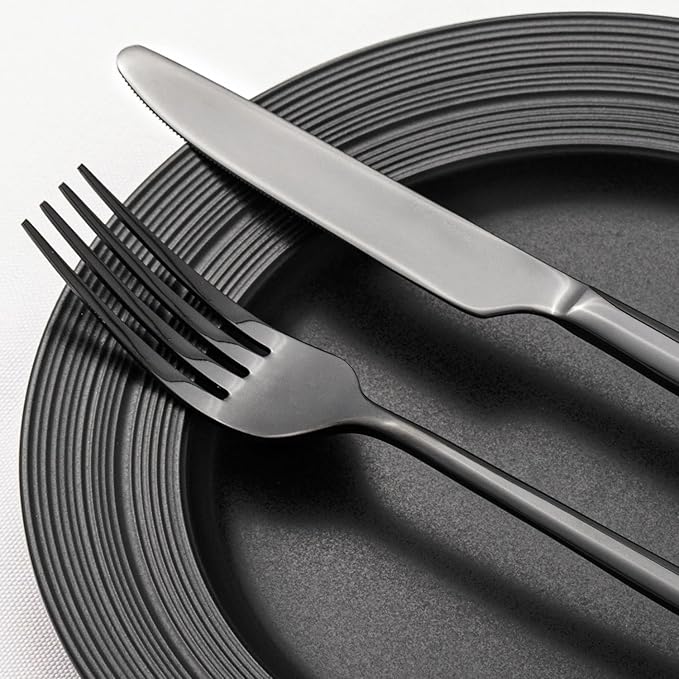 KINGSTONE Black Silverware Set, 40-Piece Forged Flatware Set Cutlery Set Premium Stainless Steel, Service for 8, for Kitchen, Home, Wedding, Party, Mirror Polished and Dishwasher Safe