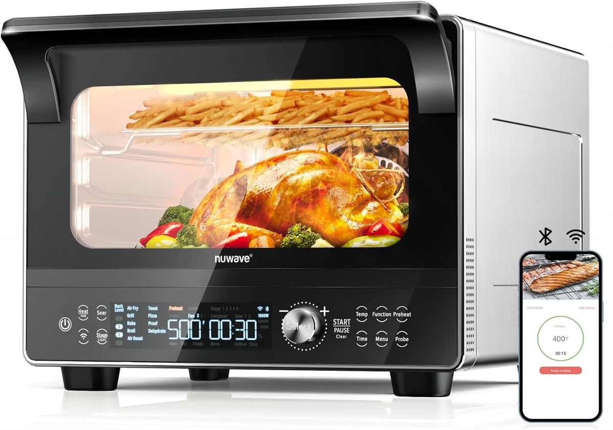 Nuwave TODD ENGLISH iQ360 Digital Smart Oven, 20-in-1 Convection Infrared Grill Griddle Combo, 34-Qt Mega Capacity, 1800 Watts, Adjustable Triple Surround Heat Zones, Smart Thermometer, WIFI Enabled