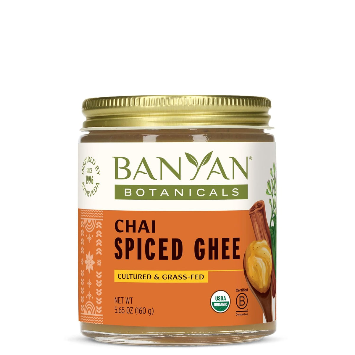 Banyan Botanicals Chai Spiced Ghee – Cultured Organic Ghee (Clarified Butter) with Cinnamon & Cardamom – Tasty Oil & Butter Alternative for Cooking & Baking – 5.65 oz – Non-GMO Gluten Free Vegetarian