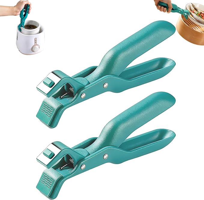 Hot Plate Grippers, Hot Plate Gripper Lifters Tongs, Multi-function Anti-Scald Bowl Clip, Silicone Non-slip Hot Dish Plate Holder, Kitchen Utensil for Bowls,Pans,Dishes (Green-2pcs)