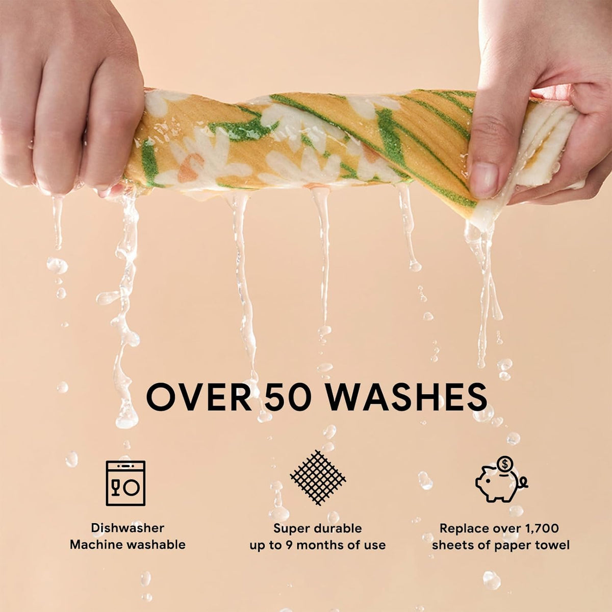 RECYCO Swedish Dishcloths for Kitchen | 4 Pack Oversized Washable Dish Rags | Large Cellulose Reusable Cleaning Paper Towels | Absorbent Counter Dish Cloth Sponge XL Kitchen Wipes, 12" L x 10" W