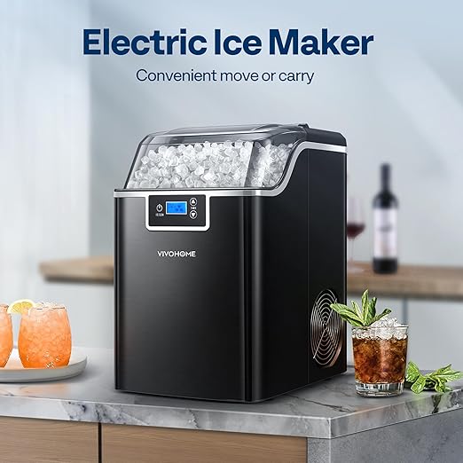 VIVOHOME Nugget Ice Maker Countertop, Portable Pebble Ice Maker Machine with 44lbs/Day, Soft Chewable Pellet Ice Machine with Self-Cleaning, Scoop, 10 Ice Bags, for Home Kitchen, Party, RV, Camping