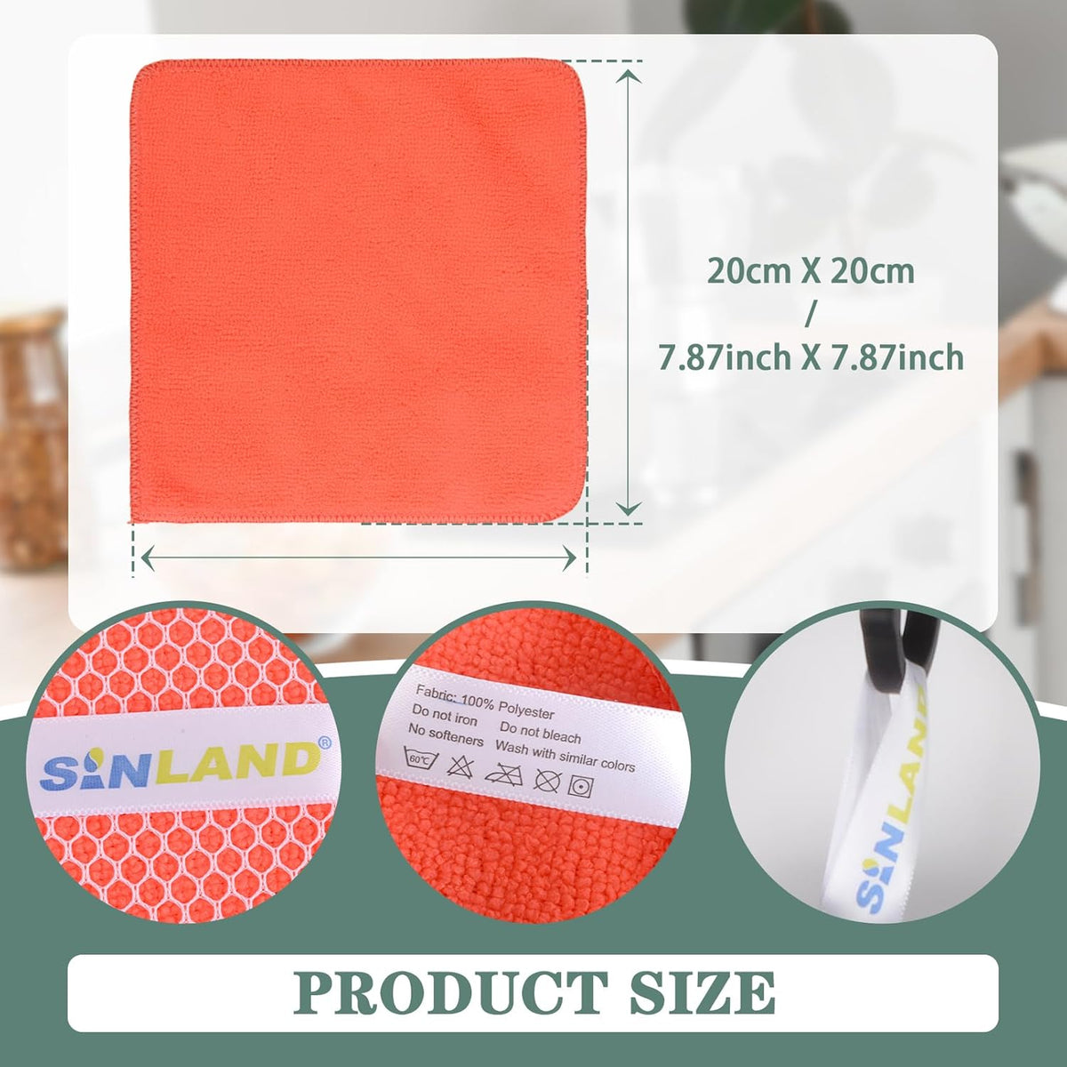 SINLAND Microfiber Dish Cloth for Washing Dishes Dish Rags Best Kitchen Washcloth Cleaning Cloths with Poly Scour Side 5 Color Assorted 7.87inchx7.87inch 20pack