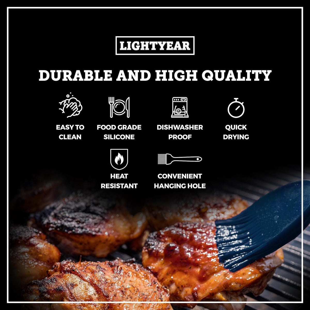 Lightyear Silicone Basting Pastry Brush Set (2 Pcs) ❘ 450°F Heat Resistant Oil Brush for Your Kitchen - Ideal For BBQ’s, Baking & Cooking | 100% Food Grade Silicone - BPA Free & Dishwasher Safe (Blue)