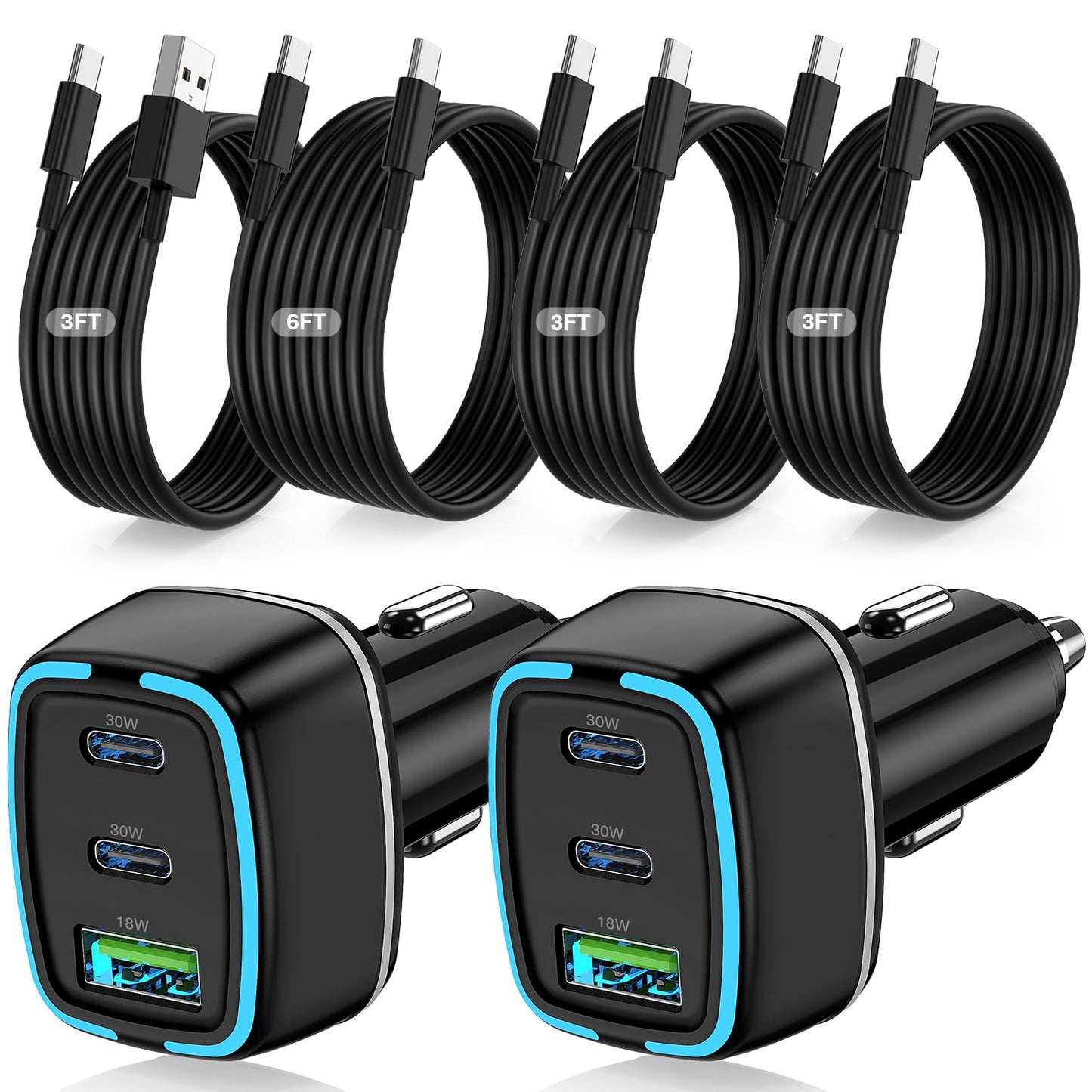 QZVOO 75W USB C Car Charger, 3-Port Super Fast Charging Cigarette Lighte