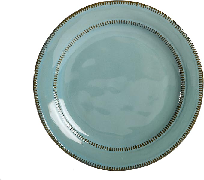 Gibson Elite Terranea Round Reactive Glaze Terra Cotta Dinnerware Set, Service for Four (12pcs), Teal