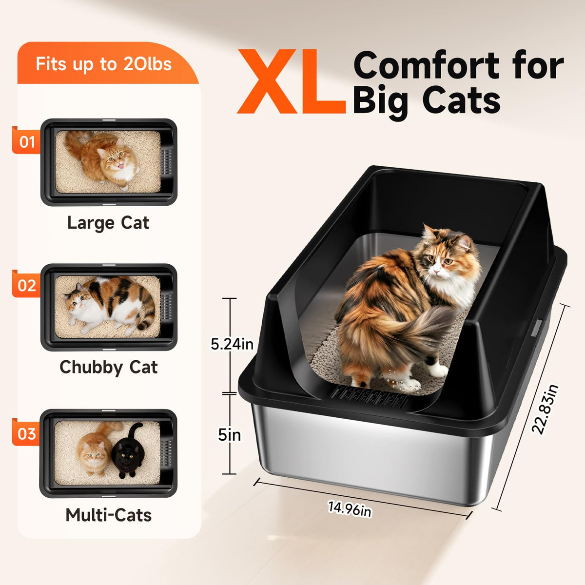 Tevila 2 Pack XL Stainless Steel Litter Box with High Sides for Large Cat