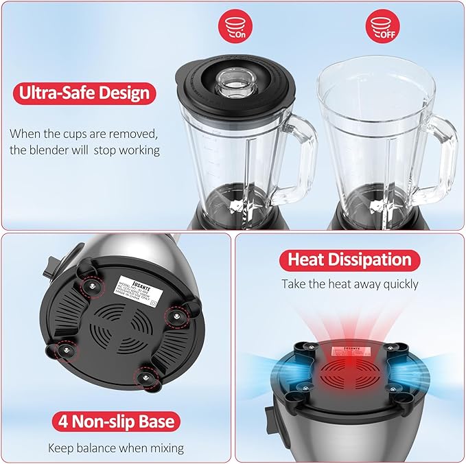 Blender for Smoothies, 1000W Glass Blender for Kitchen Countertop with 48oz Glass Jar Ice Crusher or Juice, Milkshake, Dessert