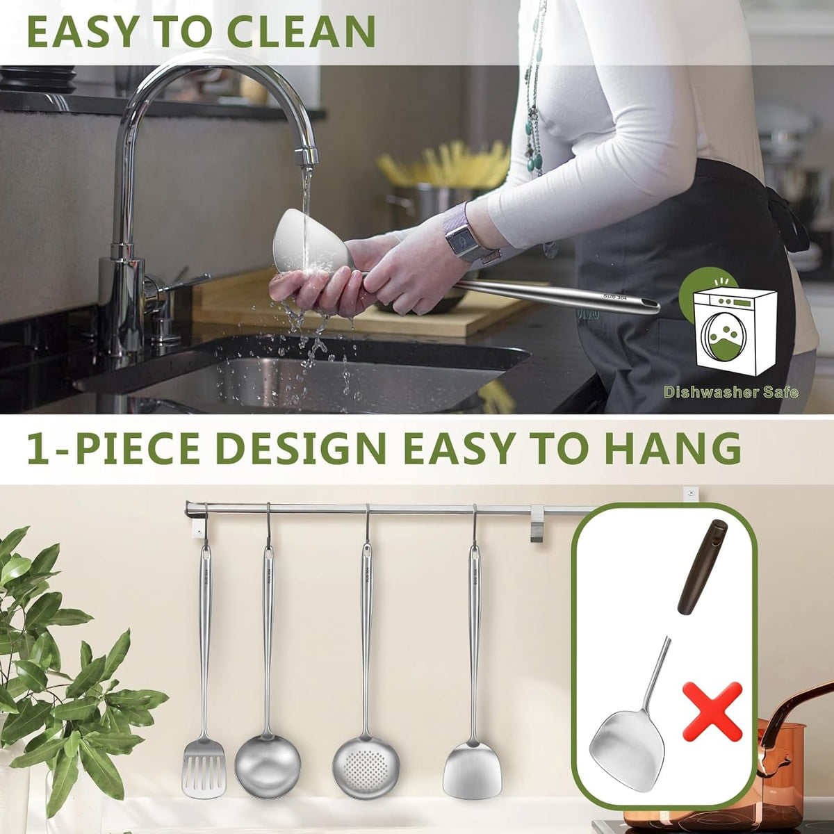 Wok Utensils Tools for Carbon Steel, Stainless Steel Wok Spatula Set, 4-Pieces 17inch Extra Long, Metal Heat Resistant Handle, Skimmer, Soup Ladle, Slotted Turner, Ideal for Gift