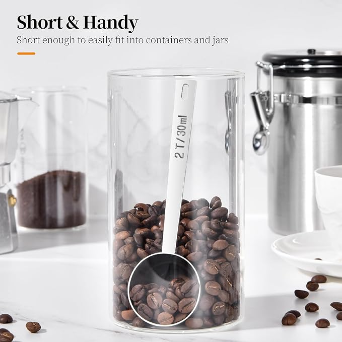 Long Handle Coffee Scoop: 5.98 Inch 18/8 Stainless Steel 2 Tablespoon Metal Measuring Spoon Tbsp Scoop for Coffee Beans, Grounds Coffee, Coffee Powder, Tea, Tall Jars (2Tbsp/30ml)