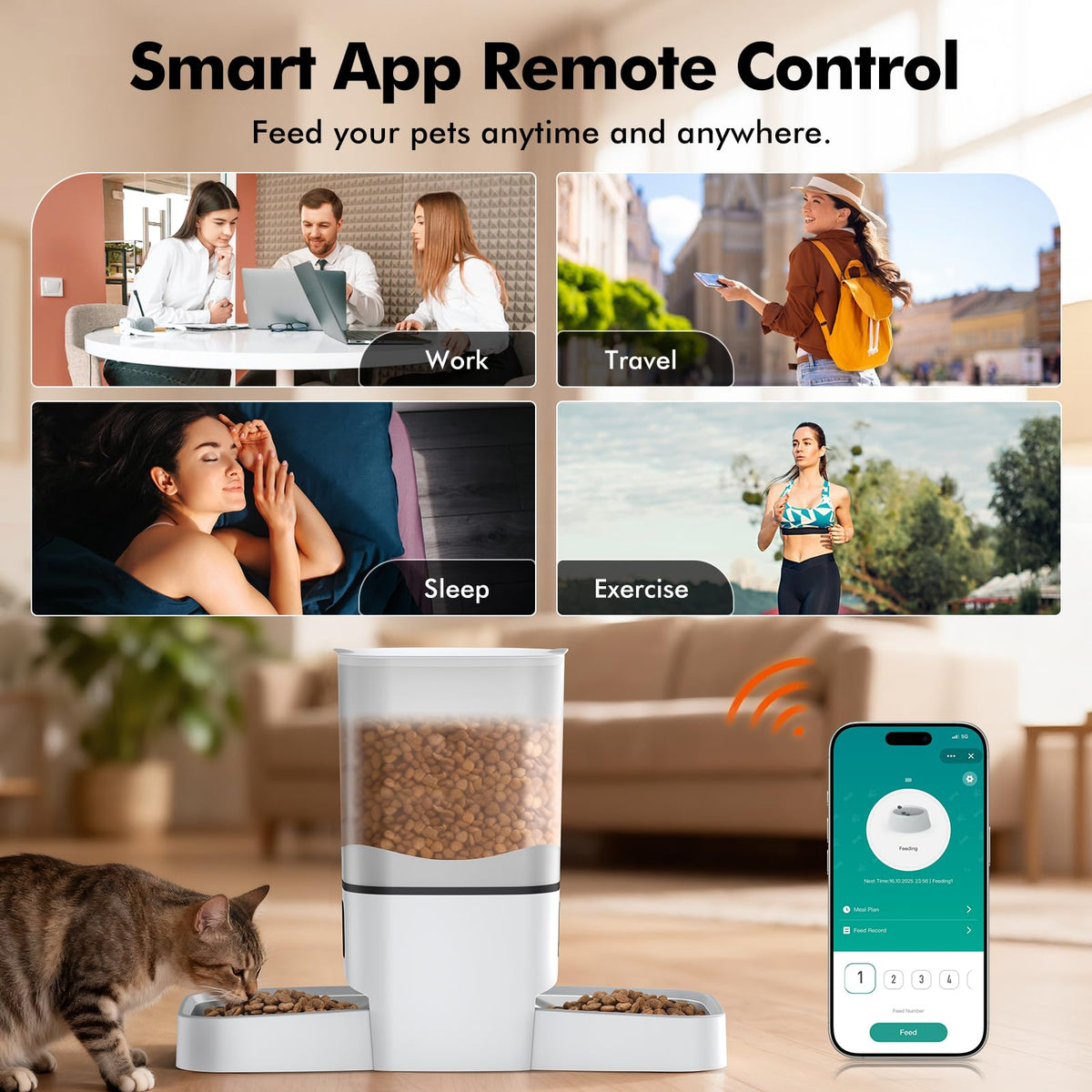 Automatic Cat Feeder for 2 Cats, Smart APP Control, 6L/25Cup Large Capacity