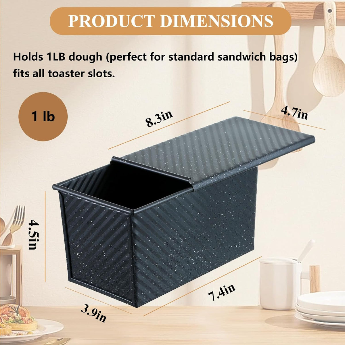SS&CC Pullman Loaf Pan with Lid, 1LB Carbon Steel Nonstick Bread Baking Pan - Heavy Duty Loaf Pans for Homemade, Sourdough & Sandwich Bread, Bread Loaf Pan with Cover
