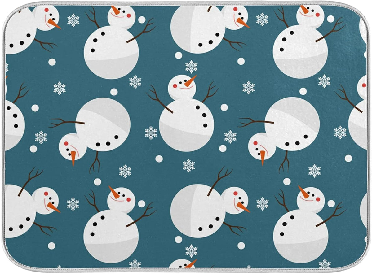 Super Absorbent Dish Drying Mat, Microfiber 23 Fast-Drying Dish Mat, 16" x 18", Kitchen Dish Drying Pad, Snowman Snowflake Cute Christmas Holidays…