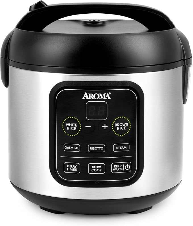 Aroma Housewares ARC-994SB Rice & Grain Cooker Slow Cook, Steam, Oatmeal, Risotto, 8-cup cooked/4-cup uncooked/2Qt, Stainless Steel