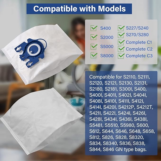 14 Packs 3D Airclean GN Vacuum Cleaner Bags Replacement for Miele Classic C1, Complete C1,Complete C2,Complete C3 S227 S240 S270 S400 S2 S5 S8 Series with 4 Motor Protection Filters,4 AirClean Filters