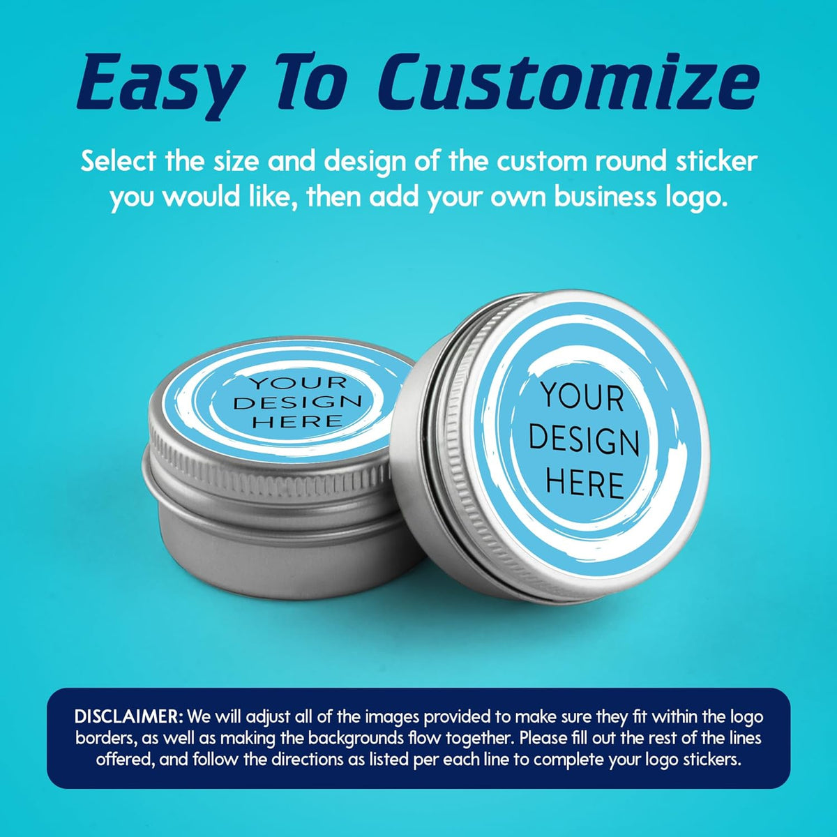 100 Custom Vinyl Stickers - Upload Your own Image, Text, Design, Logo - Personalized Logo Labels for Handmade, Packaging, Bottle, Jars, Candle, Brand Stickers (Blue Swirls, 1x1)