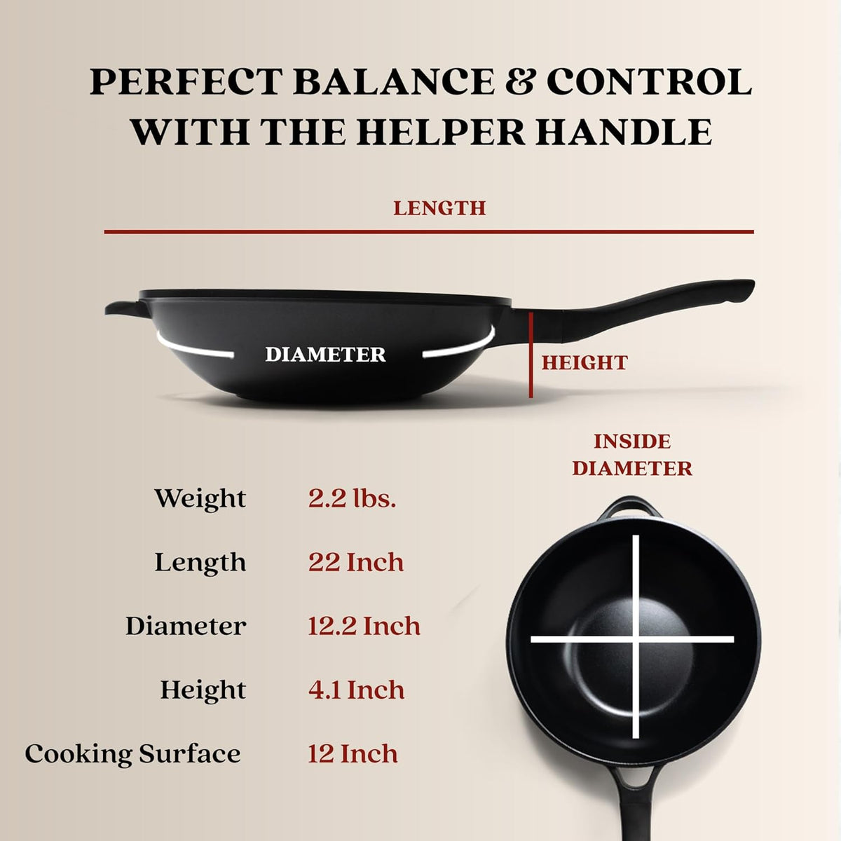Alva Energy 12" Ceramic Nonstick Wok – PFAS-Free, Non-Toxic Cookware – Fast, Even-Heating Recycled Aluminum with Stay-Cool Handle – Induction Ready & Easy to Clean