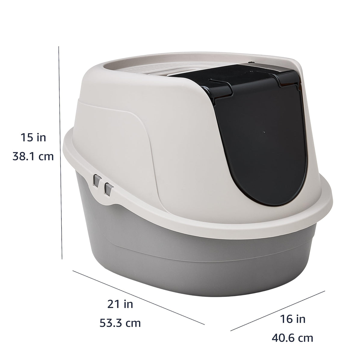 Amazon Basics No-Mess Hooded Enclosed Cat Litter Box with Odor Control and Swinging Door, Standard, 21" x 16" x 15", Multicolor