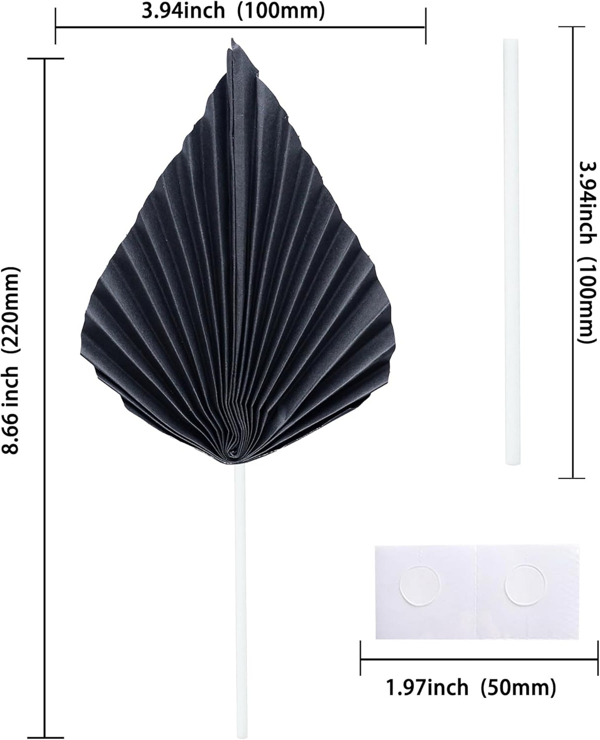 Gyufise 6Pcs Paper Palm Fan Cake Toppers Palm Spear Leaves Fan Cupcake Toppers Cake Insert Decorations Craft DIY Cake Bakeware Decoration for Birthday Party Wedding Party Decor Supplies Black