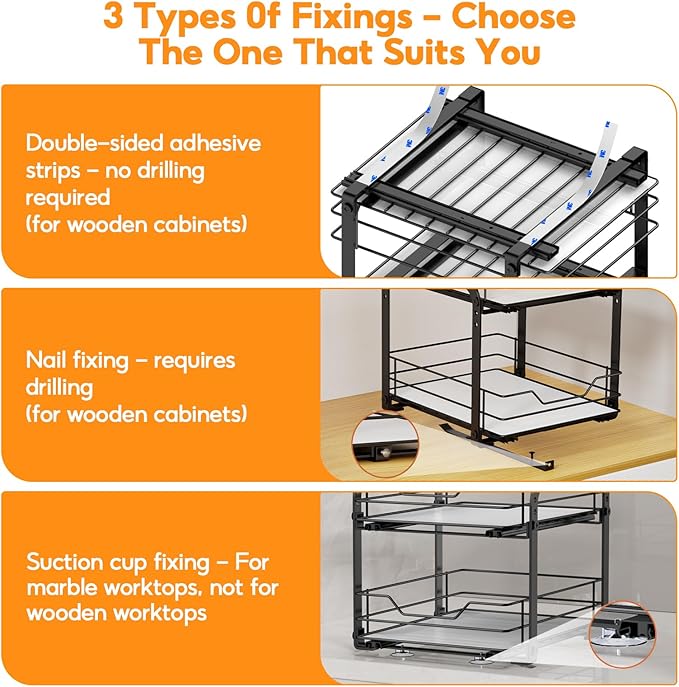 Spice Rack Organizer for Cabinet, 2 Tier Vertical Pull Out Spice Rack – Heavy Duty Metal Spice Organization for Cabinet, 40-Jar Capacity, Height Adjustable Cabinet Organizer (9"W×10.5"D×9"H, Black)