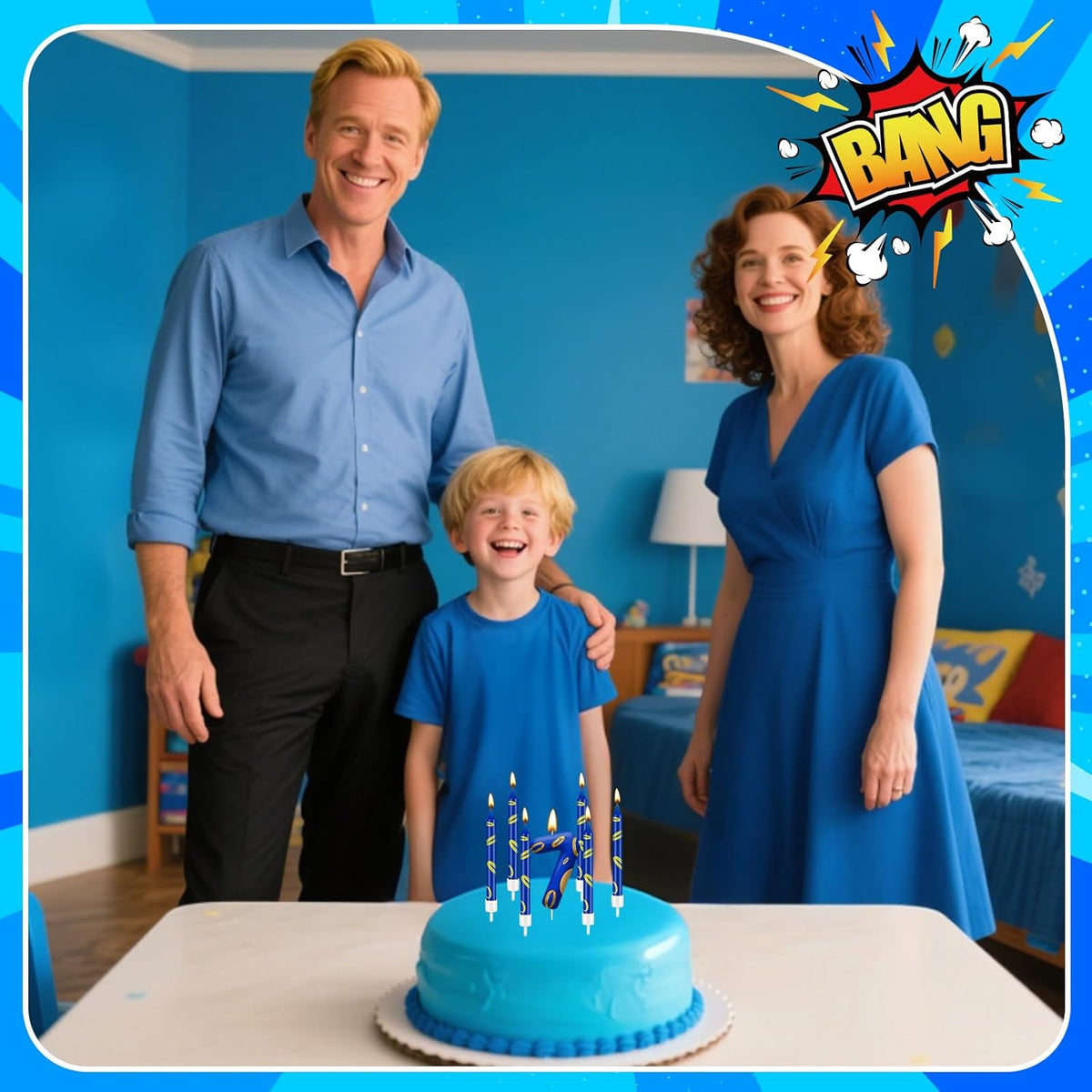 13PCS Birthday Cake Candles Set - Blue and Golden Ring Number Candles with Vibrant Designs for Boys & Girls, Theme Birthday Party Decorations, Cake Toppers for Theme Parties(Number 7)